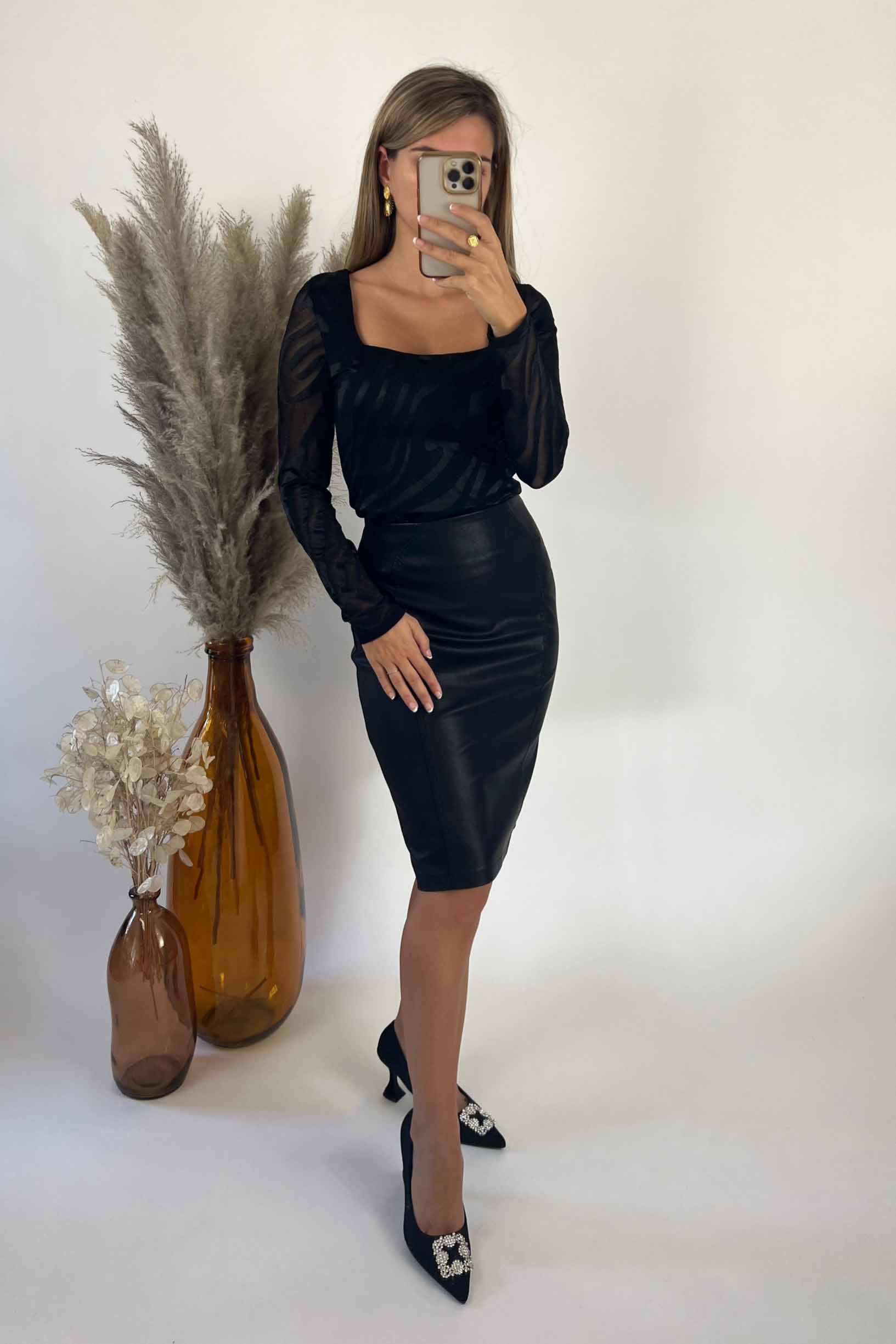 Jupe Mi-Long Similicuir