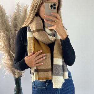 Echarpe Marron, Noire et Blanche à carreaux 