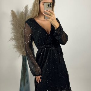 Robe Cache Coeur Ceinturée à Strass