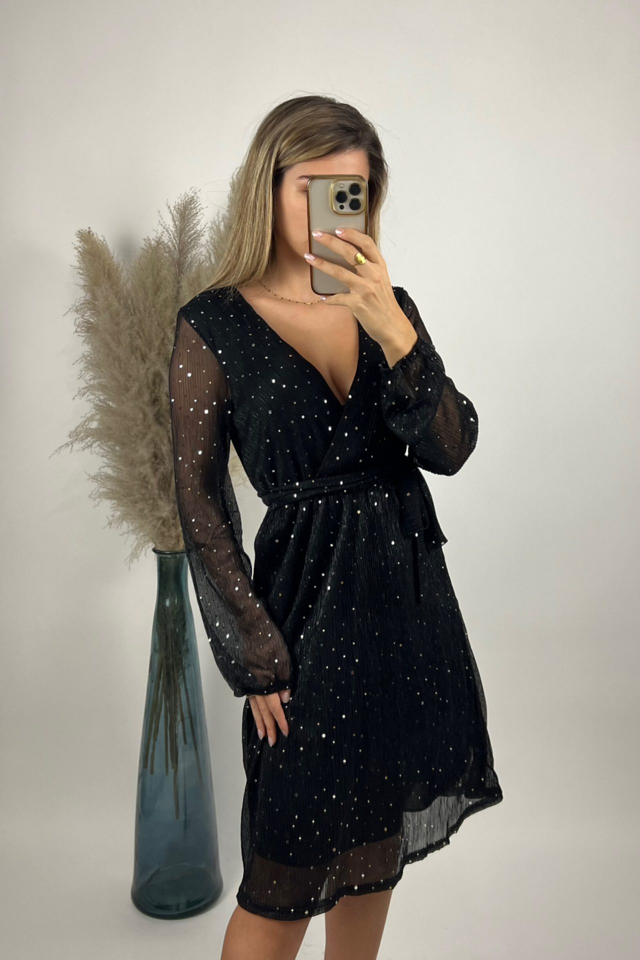 Robe Cache Coeur Ceinturée à Strass
