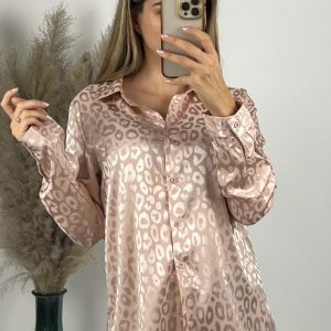 Chemise Satinée Rose Poudré - Imprimé Léopard