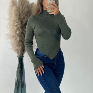 Pull kaki ourlet tombant