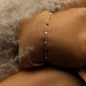 Bracelet Fin à Pierres Blanches, Grises et Noires