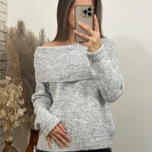 Pull gris col bardot