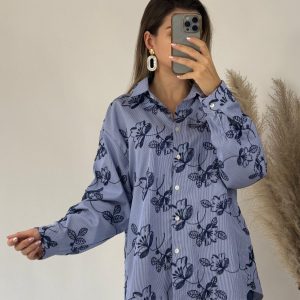 Chemise à Rayures avec Motifs Floraux