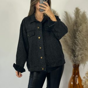 veste en jean léopard noire