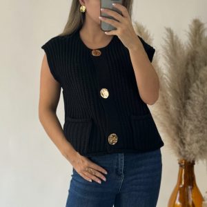 Gilet Noir Côtelé