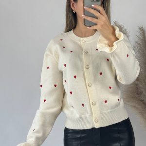 gilet crème à coeurs rouges