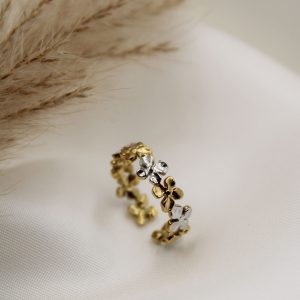 bague fleurs bicolore