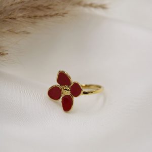 bague fleur rouge