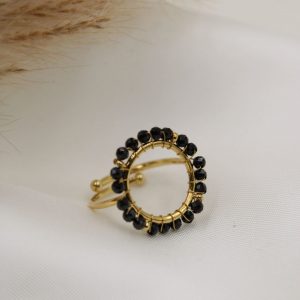 bague doré à perle noire