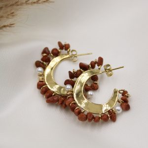 créoles doré pierre ambre et perle