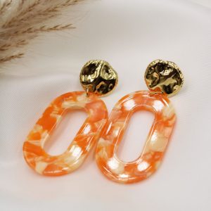 boucle d'oreille doré marbré orange