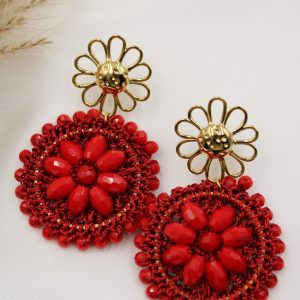 Boucles d’Oreilles fleur perle rouge