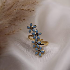 bague fleurs bleu