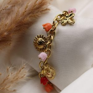 bracelet breloque à fleurs
