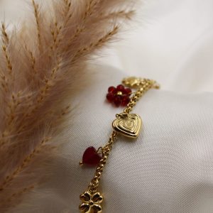 Bracelet fin à breloque rouge