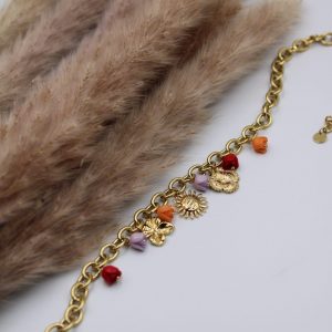 collier breloque fleurs coloré