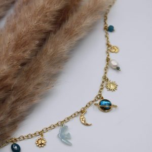 collier à breloque astre bleu et doré
