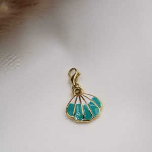 charms coquillage st jacque bleu attache mousqueton