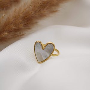 bague coeur blanc en acier inoxydable