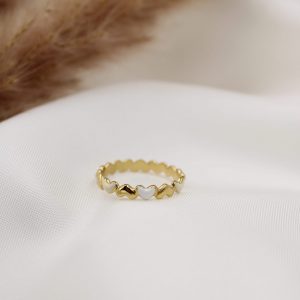 Bague coeurs doré et blanc en acier inoxydable
