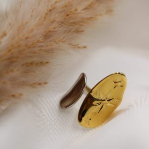 Bague étoile bicolore en acier inoxydable